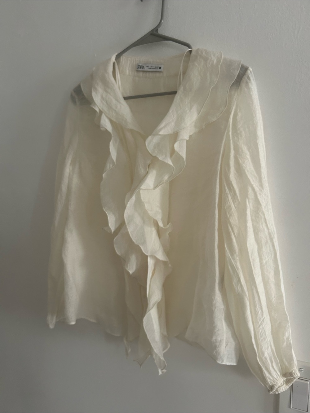Zara Ivory Ruffle Front Blouse